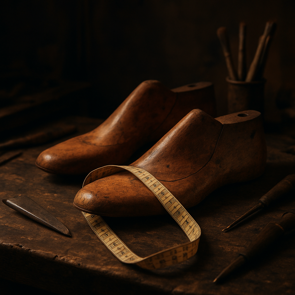 Artisan shoemaker workshop with wooden lasts and tools